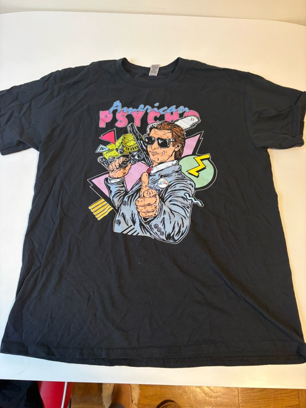 Graphic 'American Psycho’ Black Tee with Neon Print
